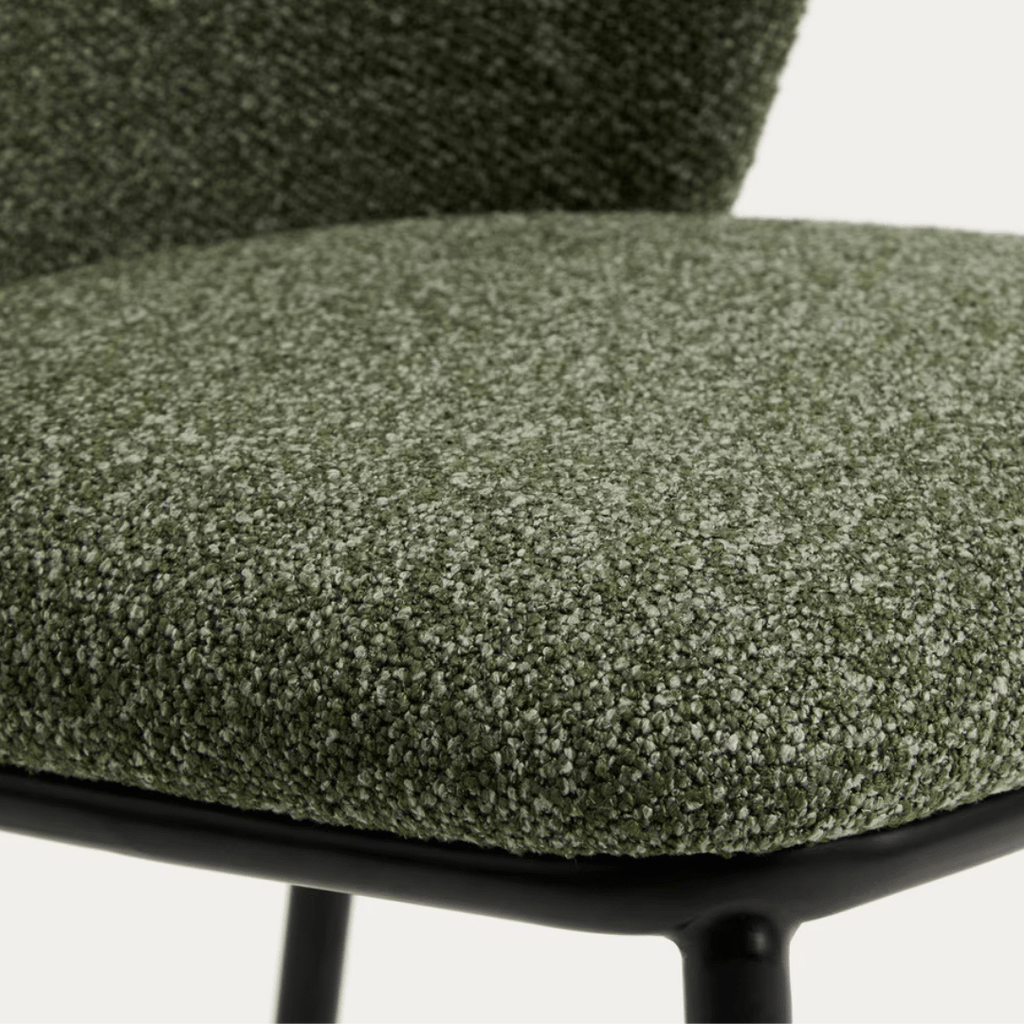 Chaise de salle à manger moderne en chenille verte avec mousse haute densité et dossier incurvé pour salle à manger