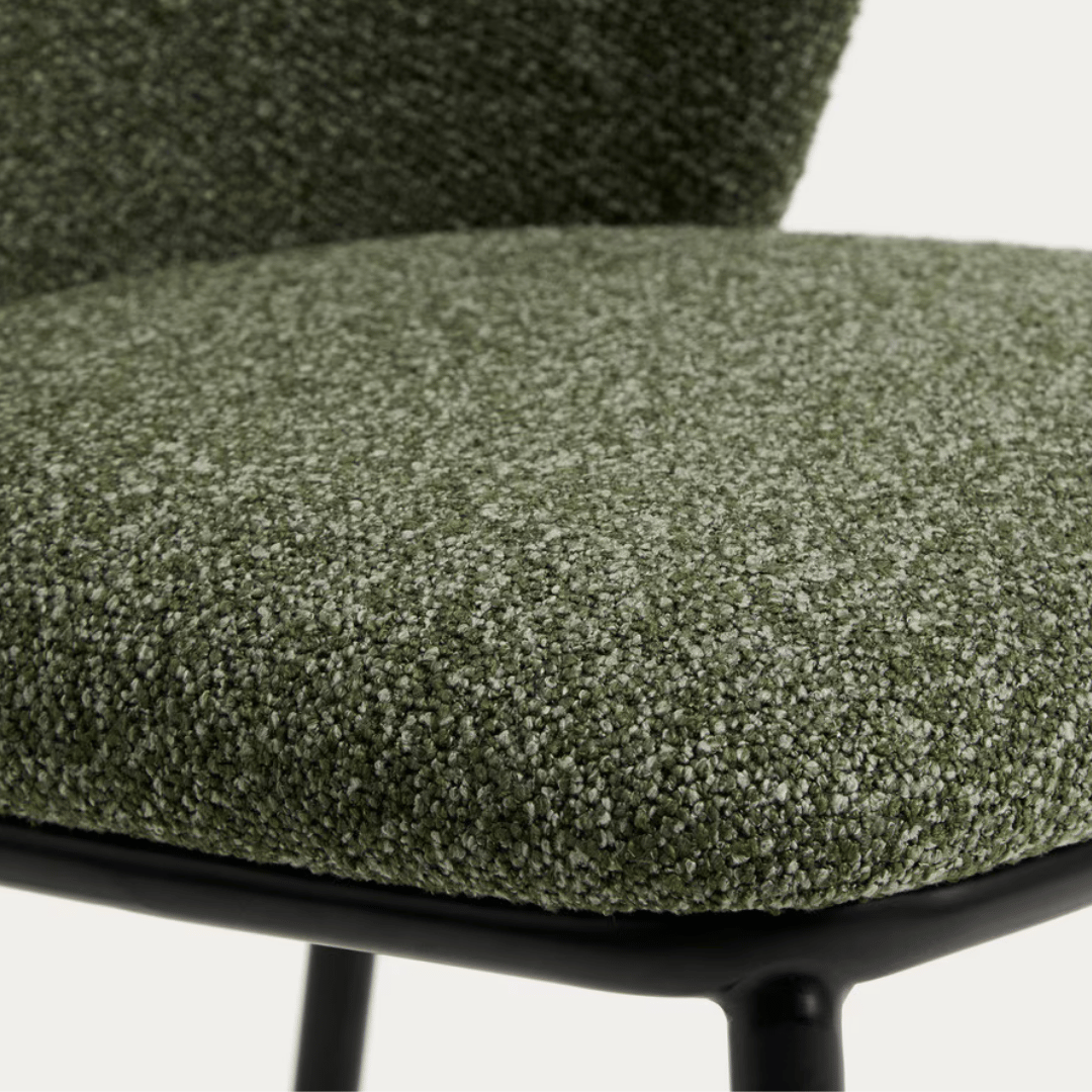 Chaise de salle à manger moderne en chenille verte avec mousse haute densité et dossier incurvé pour salle à manger
