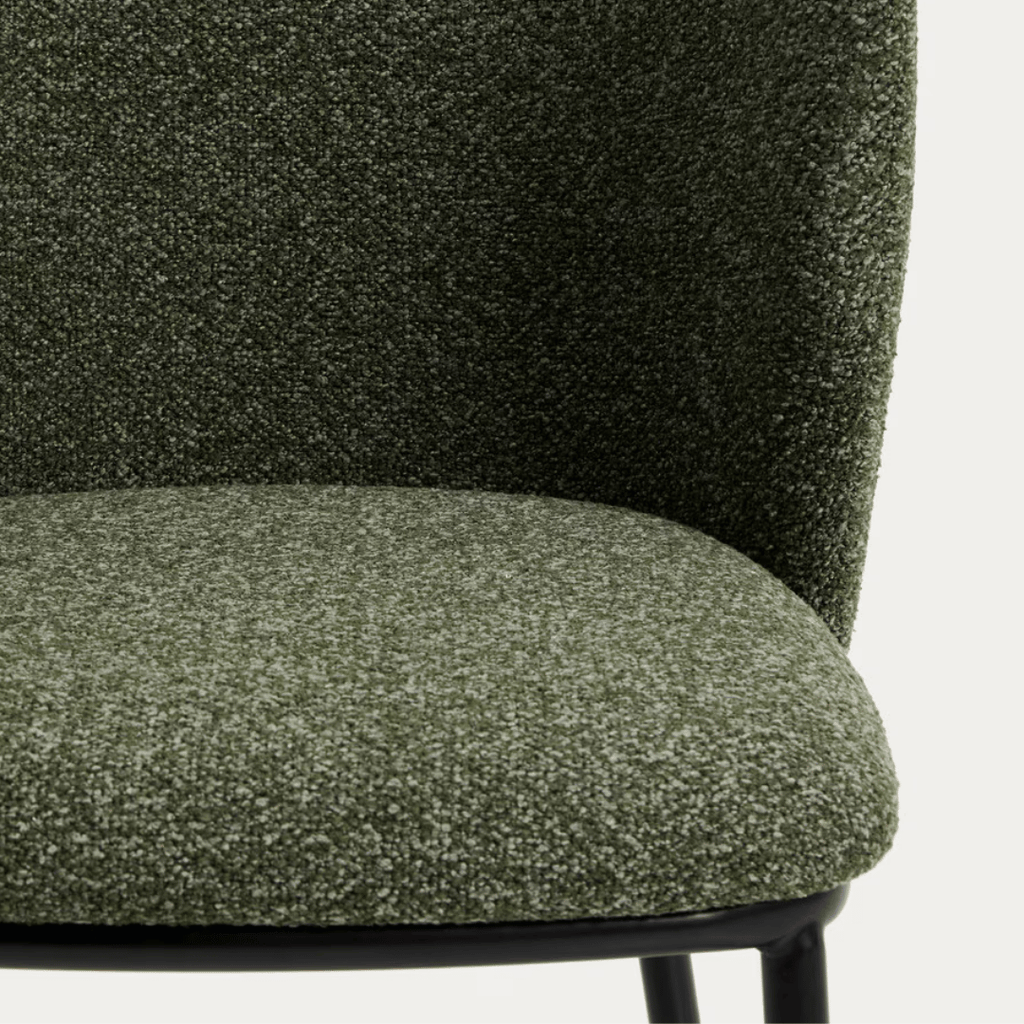 Chaise de salle à manger moderne en chenille verte avec mousse haute densité et dossier incurvé pour salle à manger