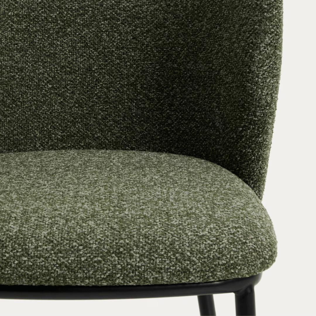 Chaise de salle à manger moderne en chenille verte avec mousse haute densité et dossier incurvé pour salle à manger