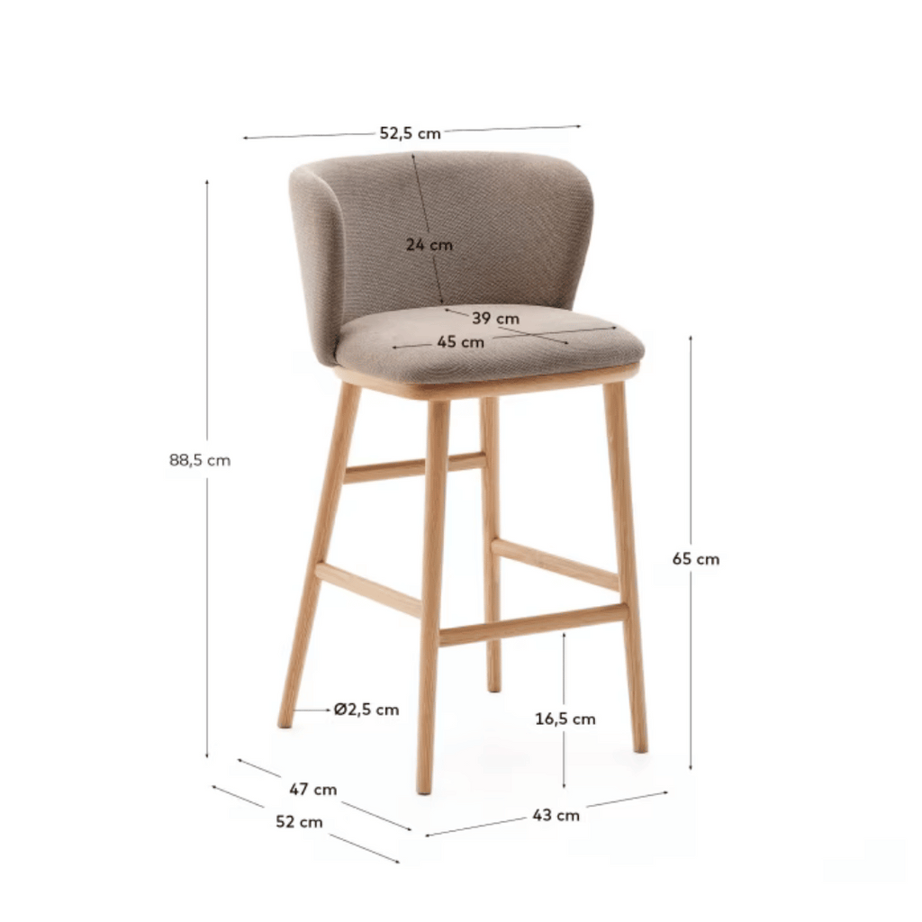 Tabouret de bar Chenille en frêne naturel avec mousse haute densité et dossier incurvé pour cuisine