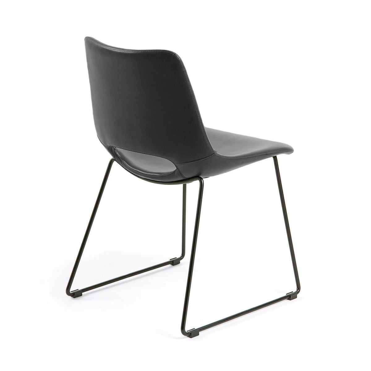 Chaise de salle à manger en similicuir noir de style Mid-Century