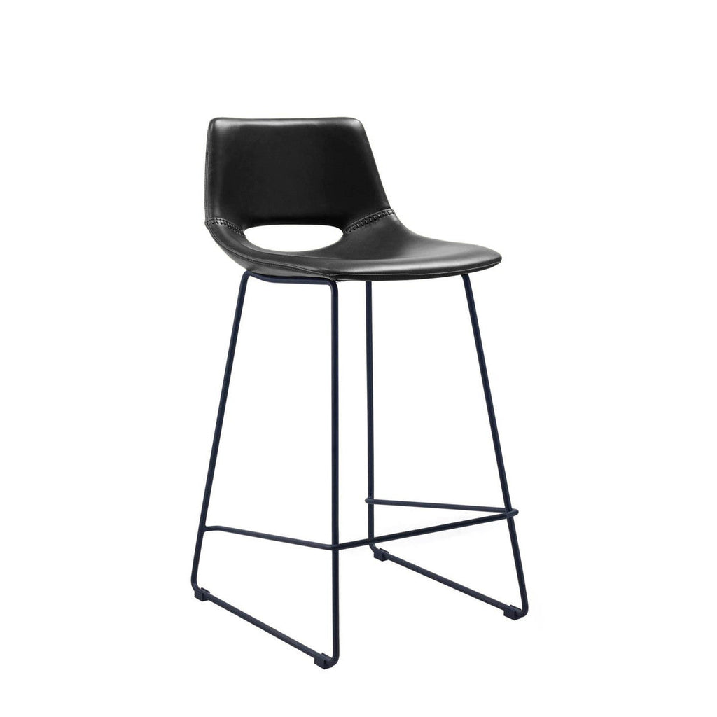 Tabouret de bar de cuisine en similicuir noir de style Mid-Century