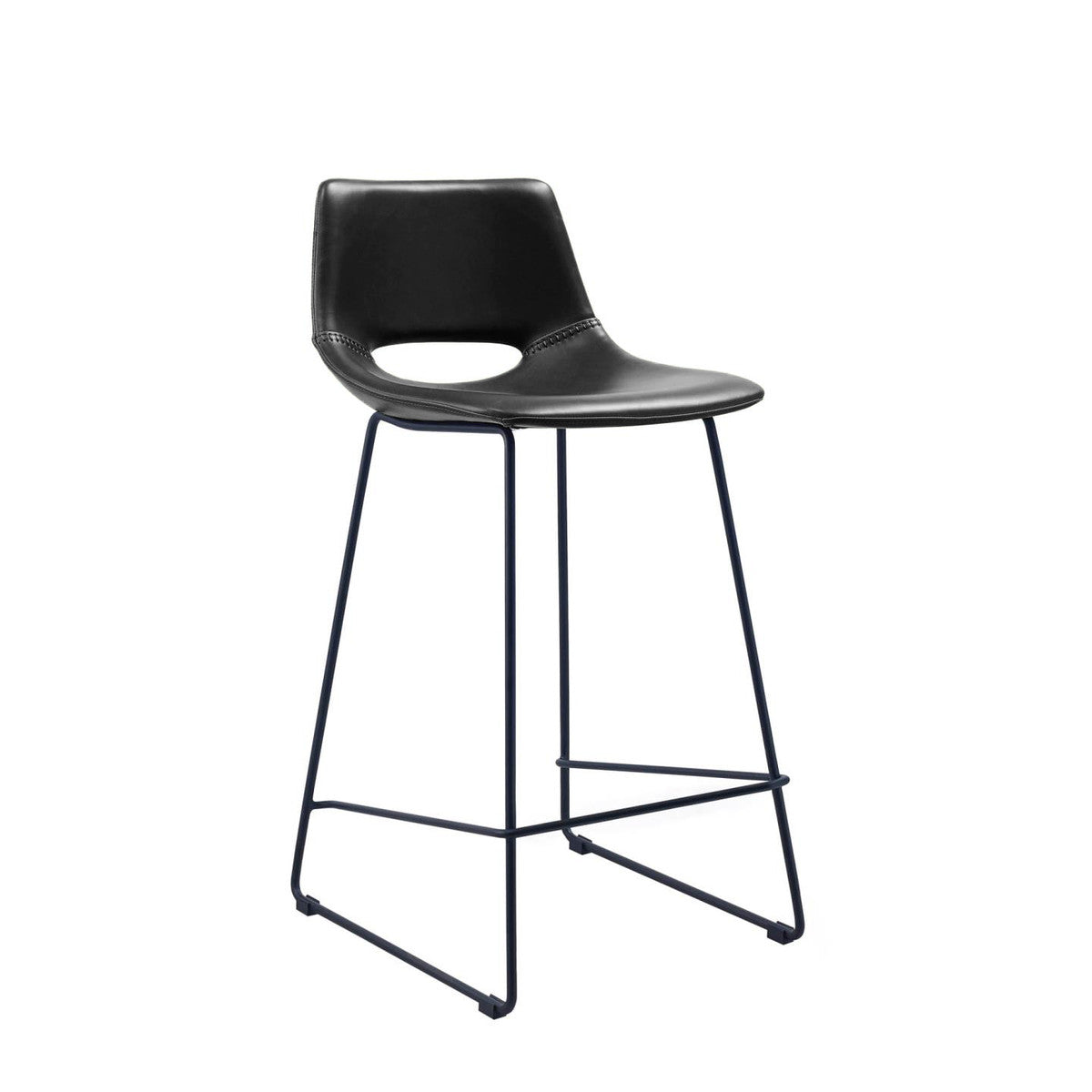 Tabouret de bar de cuisine en similicuir noir de style Mid-Century