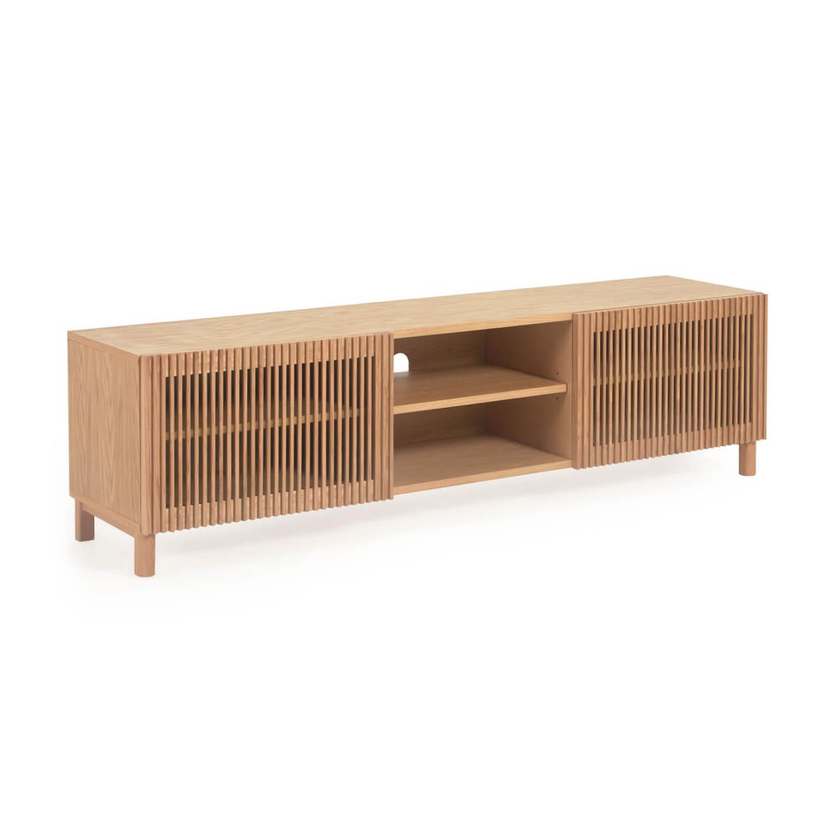 Meuble TV en chêne frêne naturel côtier avec rangement pour salon