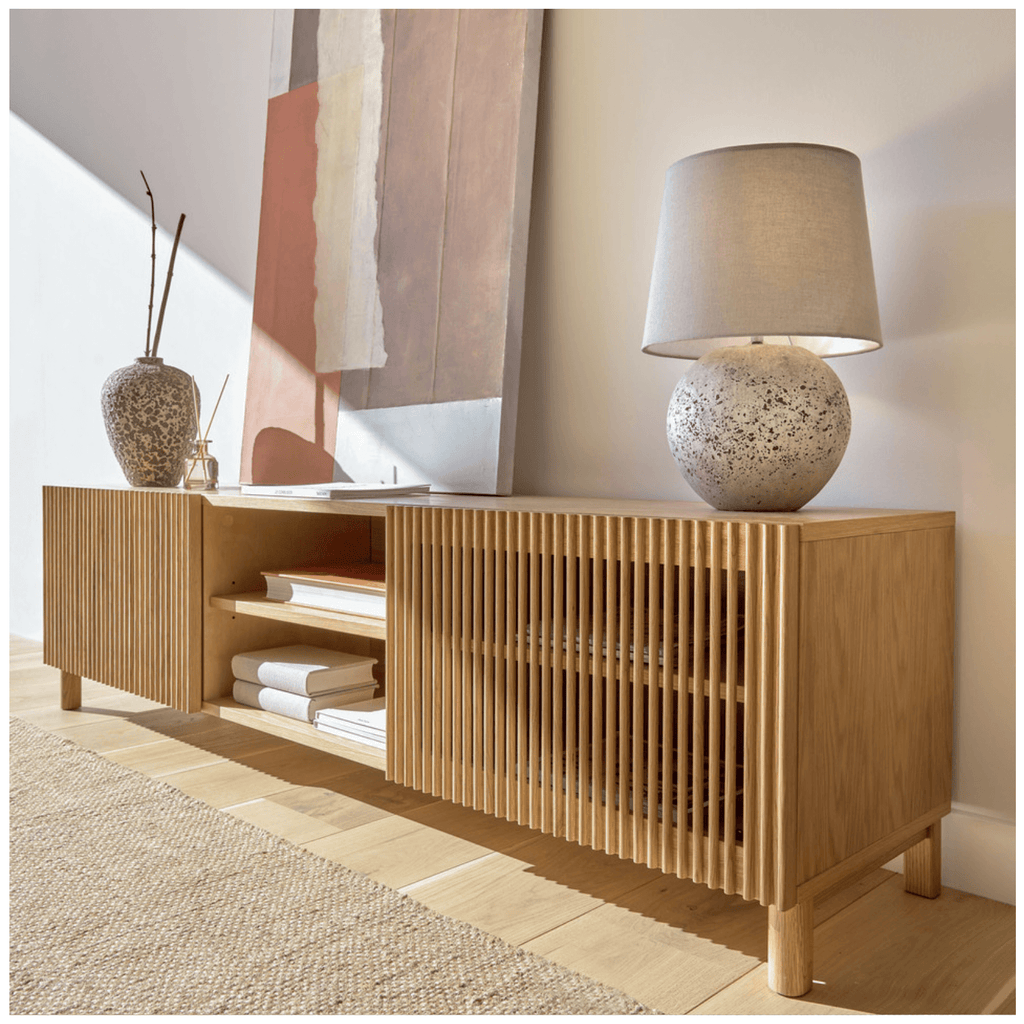 Meuble TV en chêne frêne naturel côtier avec rangement pour salon