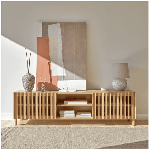 Meuble TV en chêne frêne naturel côtier avec rangement pour salon