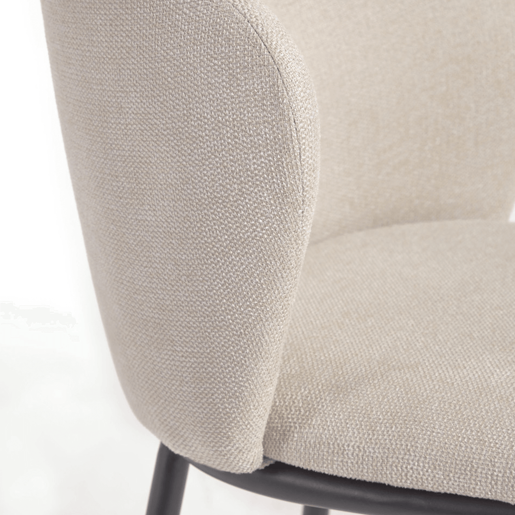 Tabouret de bar moderne en chenille ivoire avec mousse haute densité et dossier incurvé pour cuisine