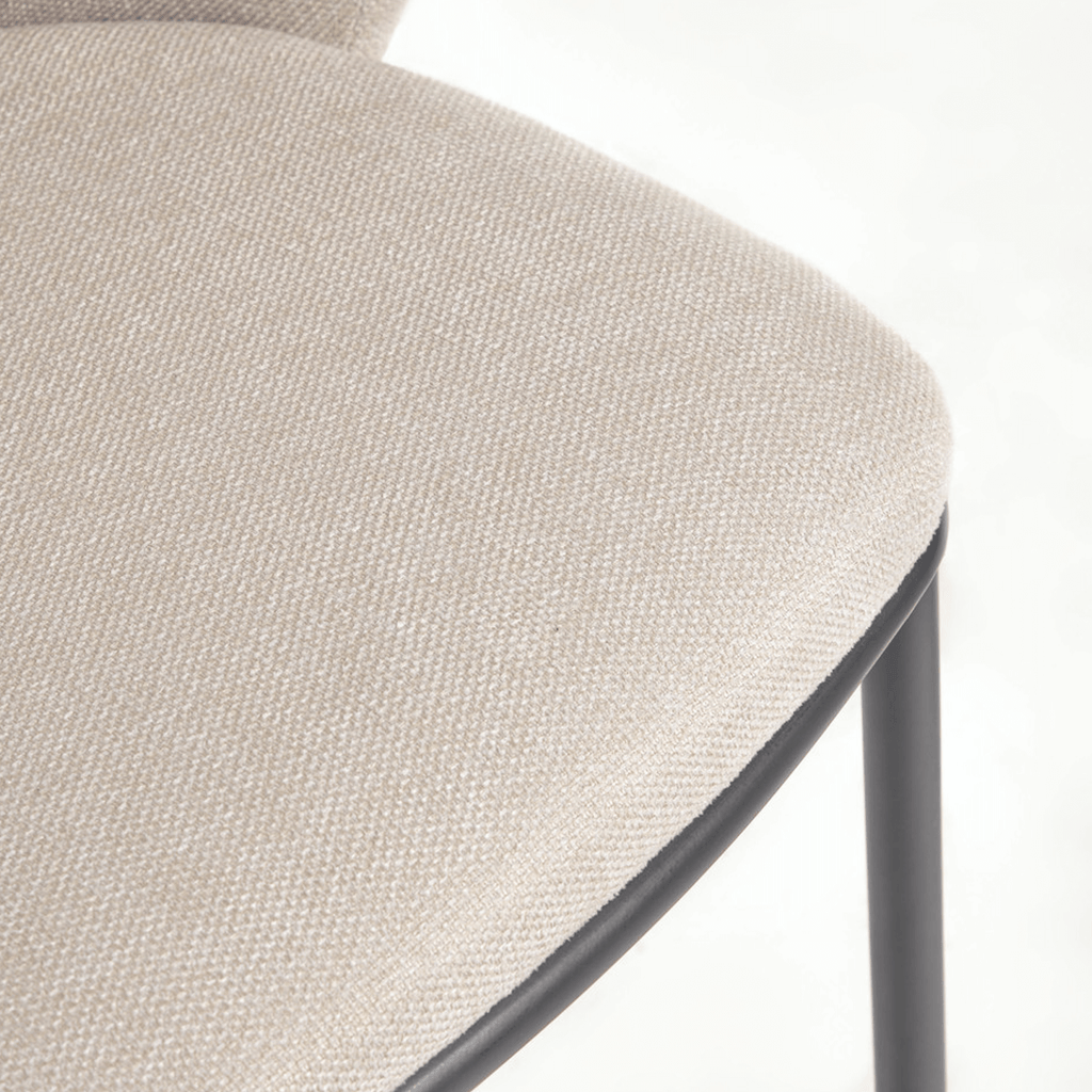 Tabouret de bar moderne en chenille ivoire avec mousse haute densité et dossier incurvé pour cuisine
