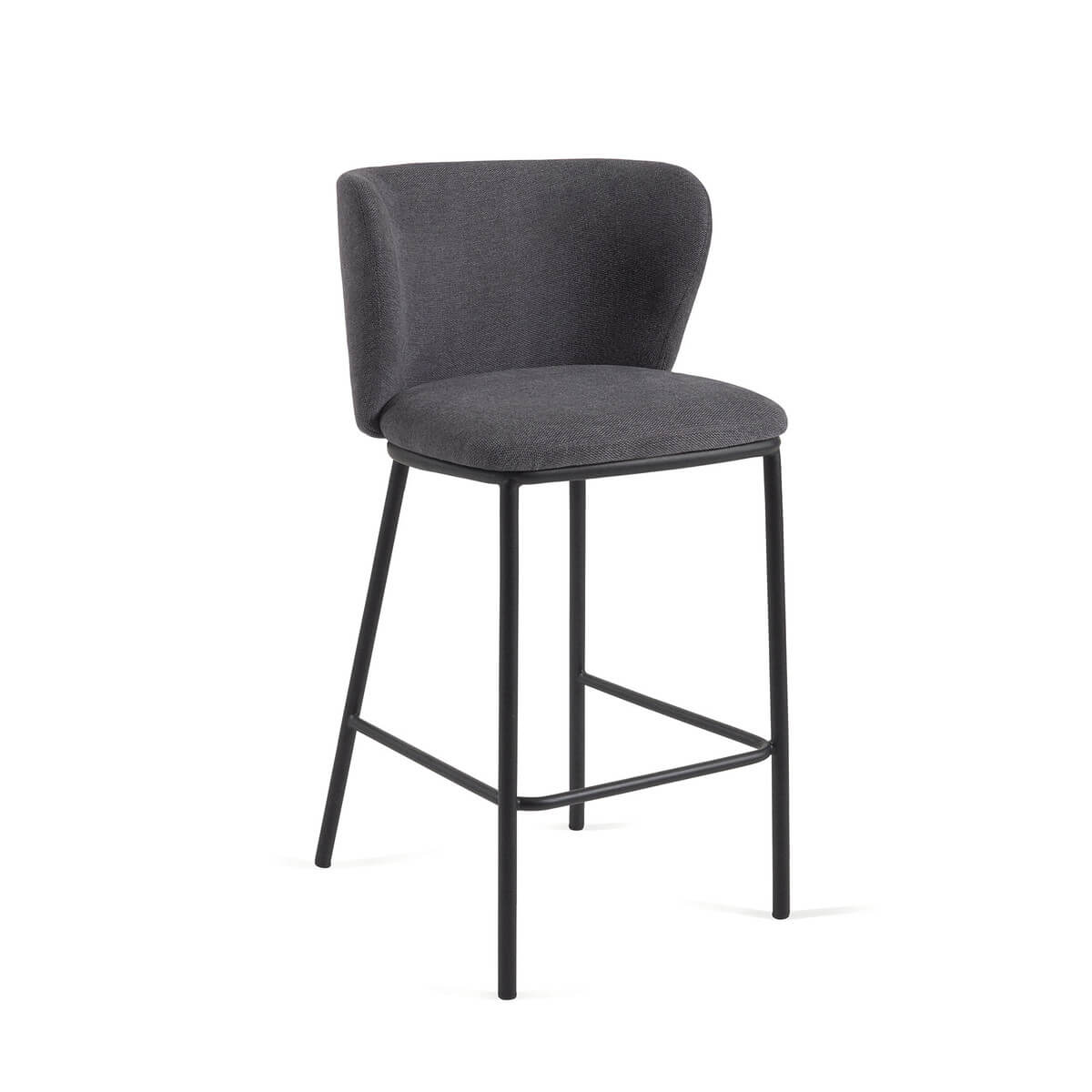 Tabouret de bar moderne en chenille anthracite avec mousse haute densité et dossier incurvé pour cuisine
