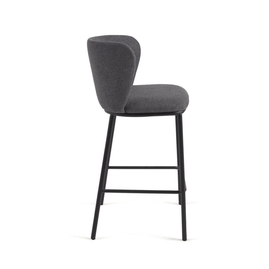 Tabouret de bar moderne en chenille anthracite avec mousse haute densité et dossier incurvé pour cuisine