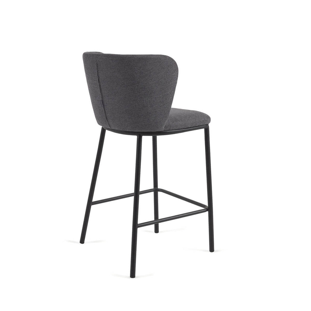 Tabouret de bar moderne en chenille anthracite avec mousse haute densité et dossier incurvé pour cuisine