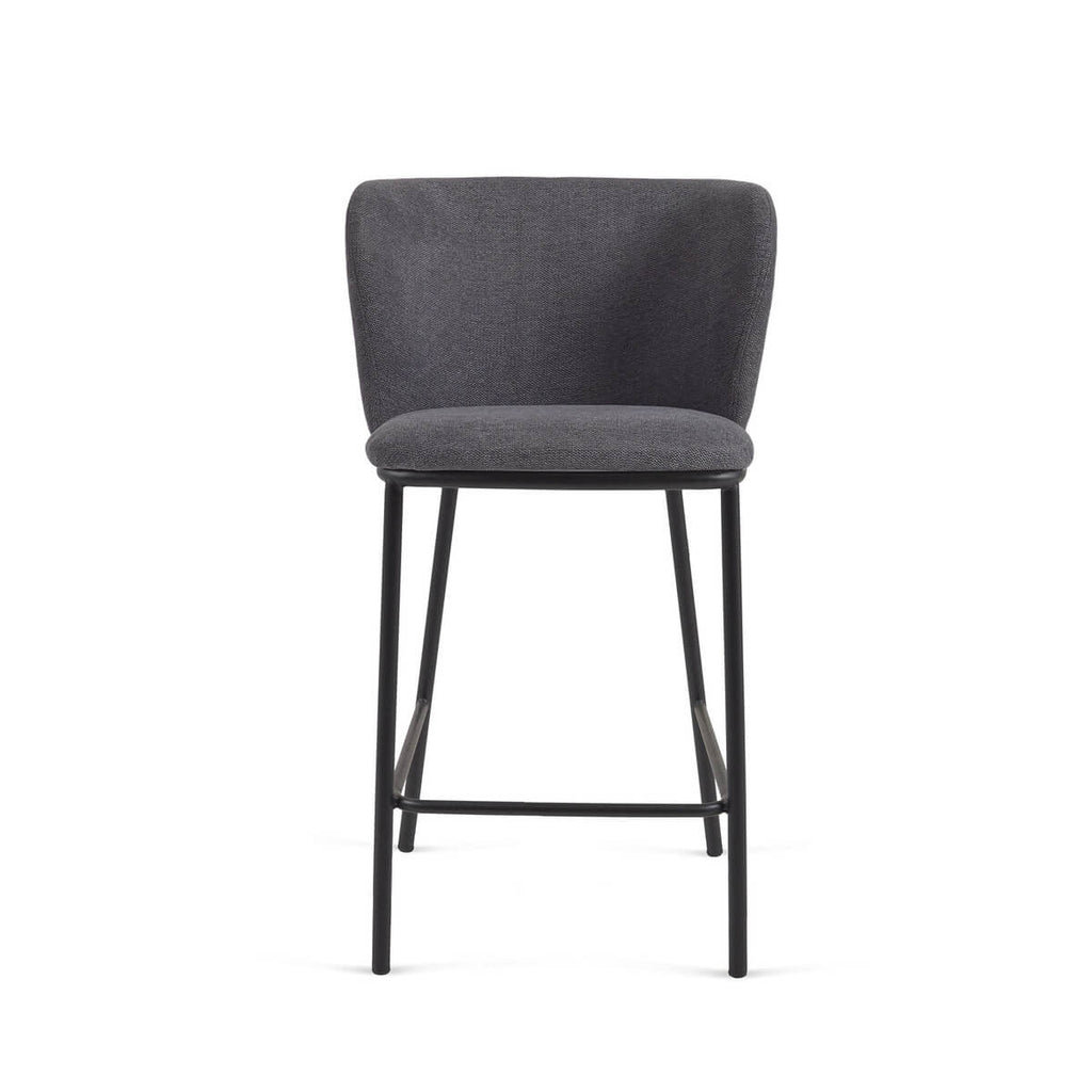 Tabouret de bar moderne en chenille anthracite avec mousse haute densité et dossier incurvé pour cuisine