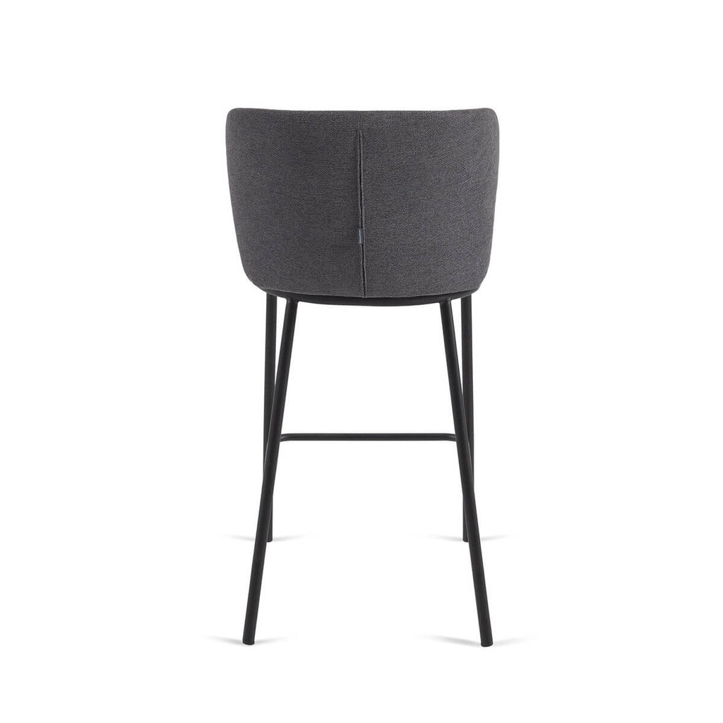Tabouret de bar moderne en chenille anthracite avec mousse haute densité et dossier incurvé pour cuisine
