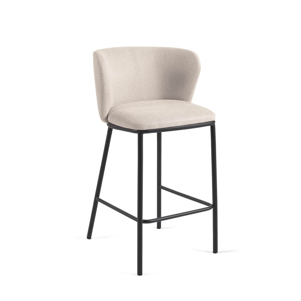 Tabouret de bar moderne en chenille ivoire avec mousse haute densité et dossier incurvé pour cuisine