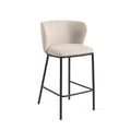 Tabouret de bar moderne en chenille ivoire avec mousse haute densité et dossier incurvé pour cuisine