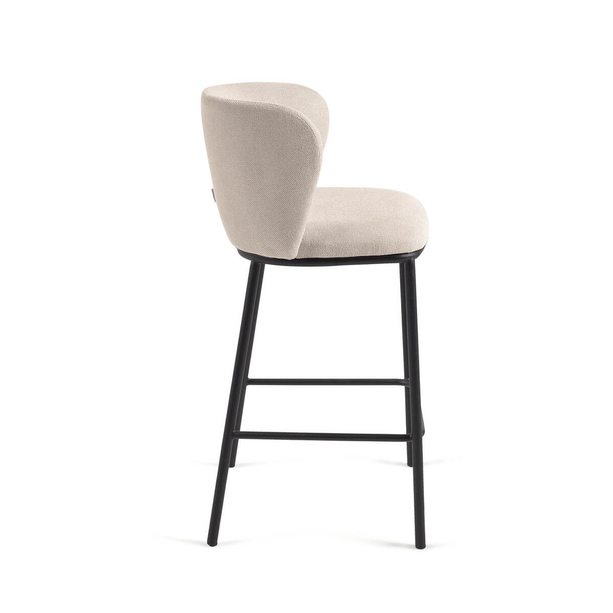 Tabouret de bar moderne en chenille ivoire avec mousse haute densité et dossier incurvé pour cuisine