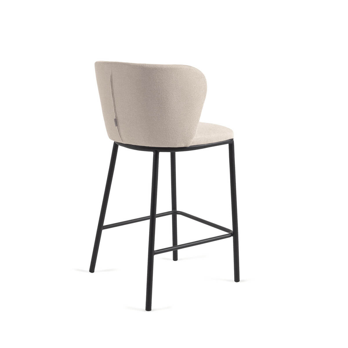 Tabouret de bar moderne en chenille ivoire avec mousse haute densité et dossier incurvé pour cuisine