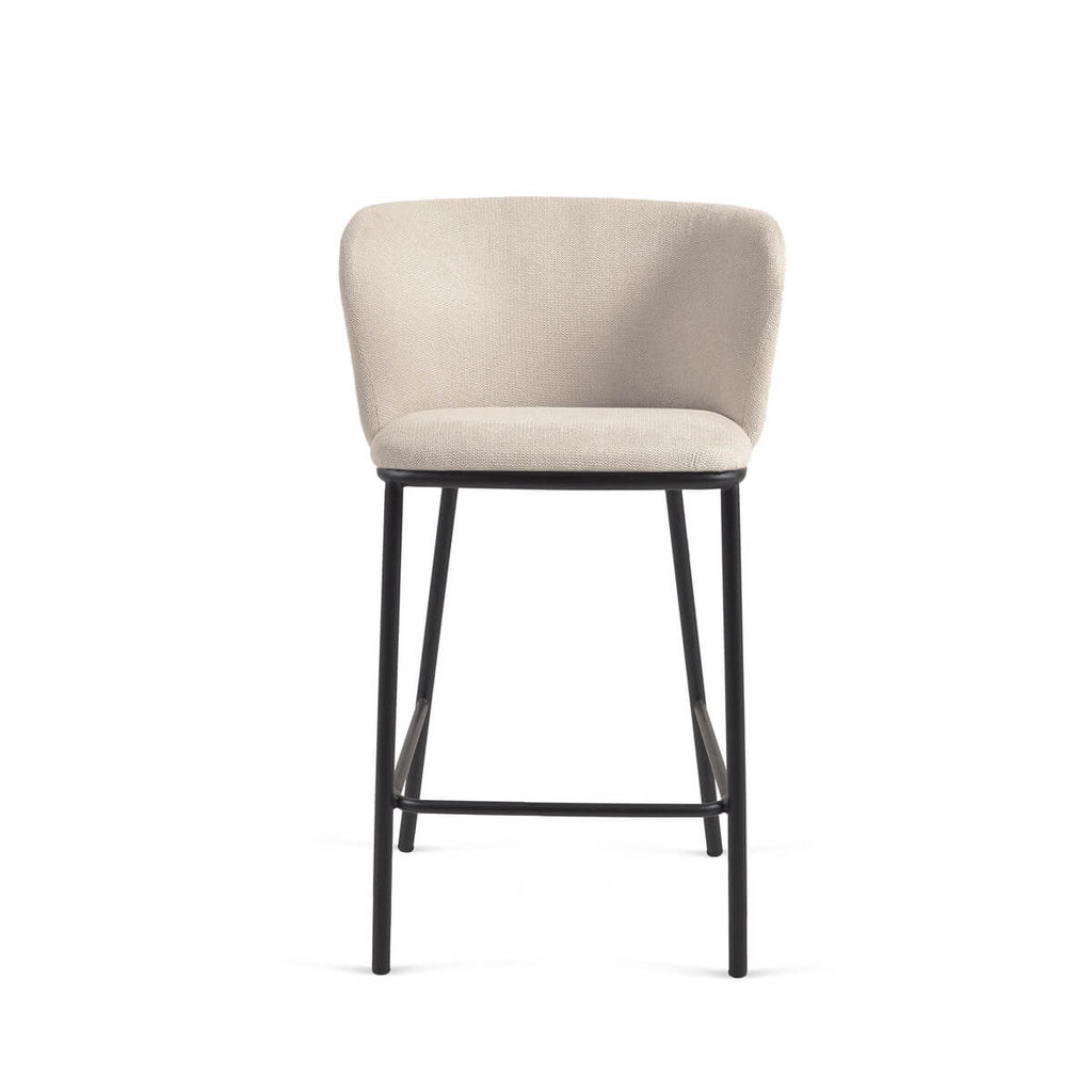 Tabouret de bar moderne en chenille ivoire avec mousse haute densité et dossier incurvé pour cuisine