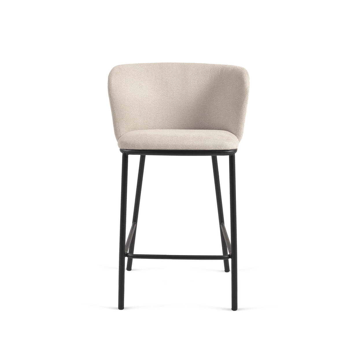 Tabouret de bar moderne en chenille ivoire avec mousse haute densité et dossier incurvé pour cuisine