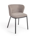 Chaise de salle à manger moderne cappuccino en chenille avec mousse haute densité et dossier incurvé