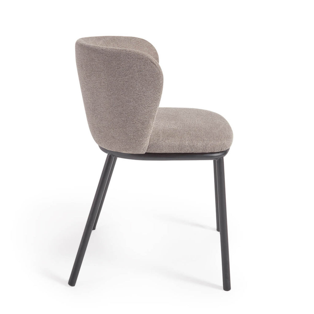 Chaise de salle à manger moderne cappuccino en chenille avec mousse haute densité et dossier incurvé