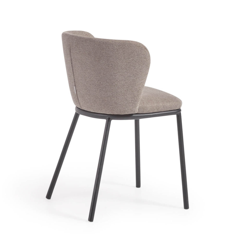 Chaise de salle à manger moderne cappuccino en chenille avec mousse haute densité et dossier incurvé