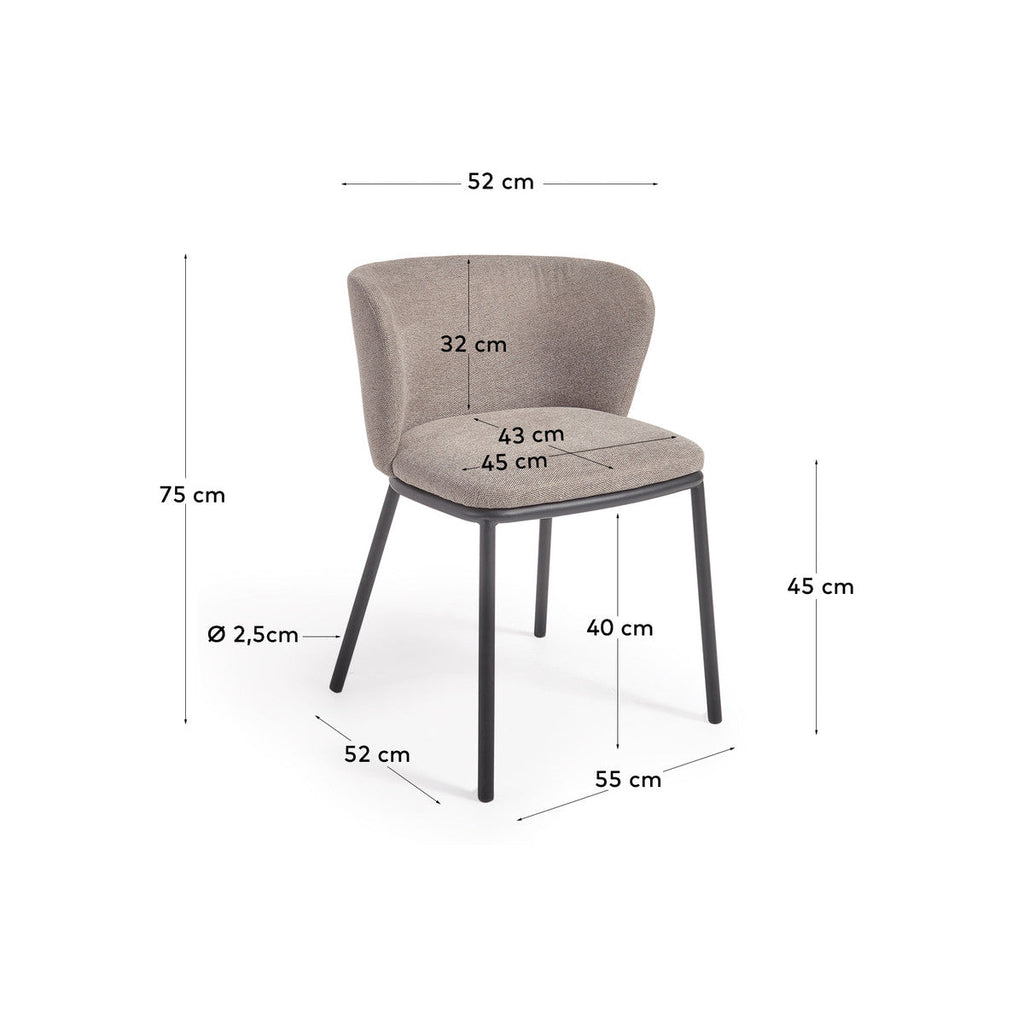 Chaise de salle à manger moderne cappuccino en chenille avec mousse haute densité et dossier incurvé