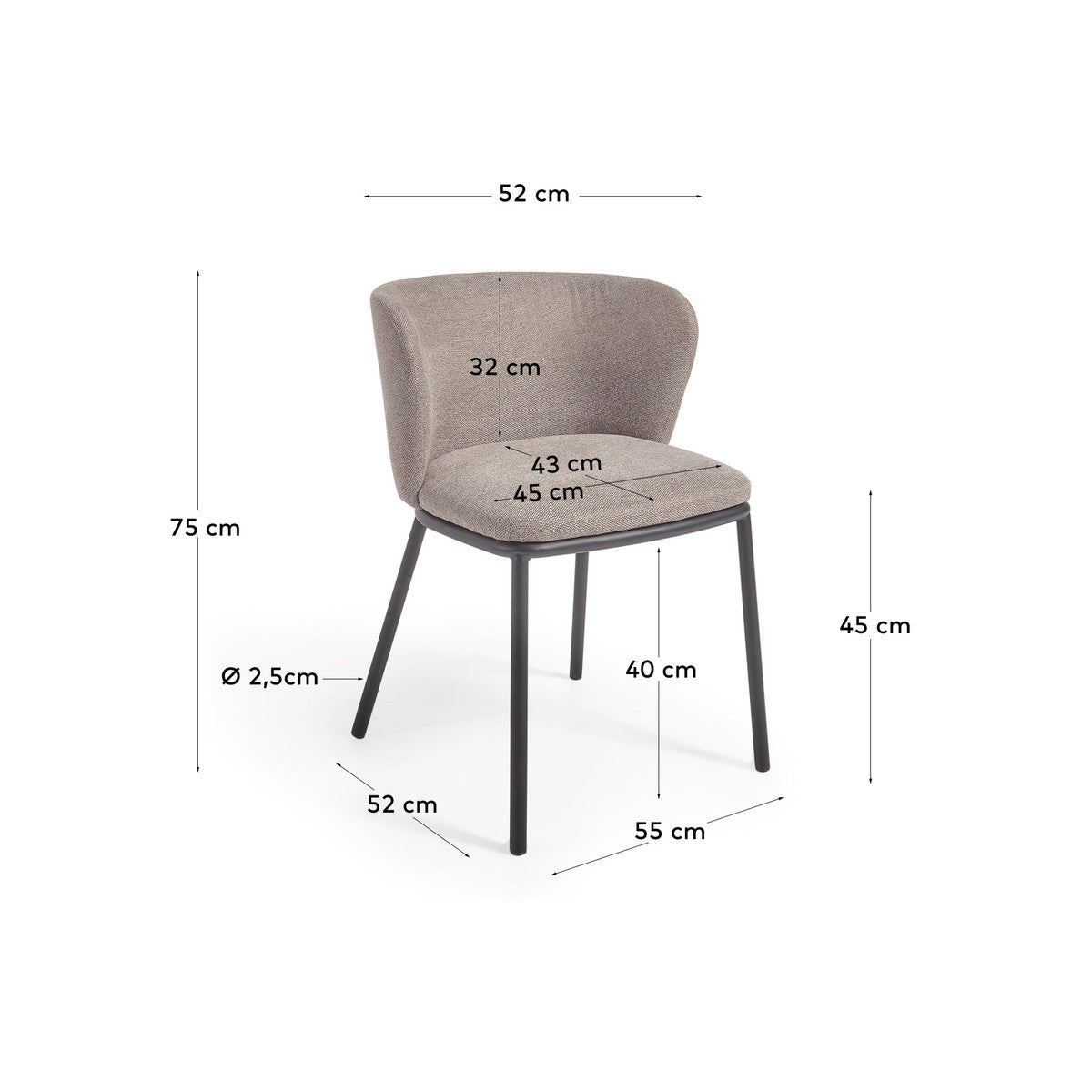 Chaise de salle à manger moderne cappuccino en chenille avec mousse haute densité et dossier incurvé