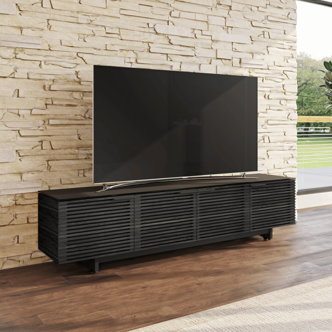 Meuble TV moderne en noyer anthracite pour salon