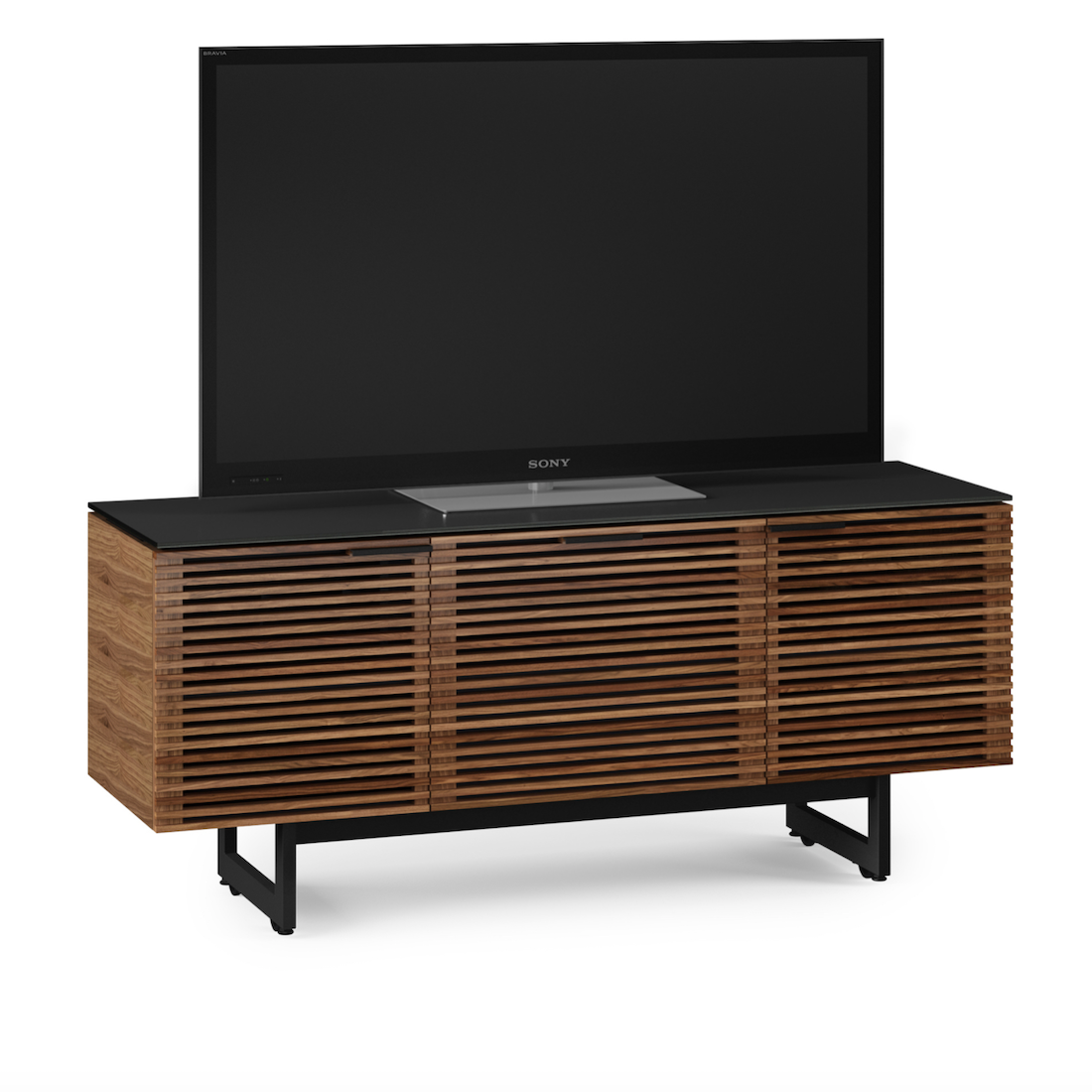 Meuble TV/multimédia en noyer naturel du milieu du siècle avec rangement pour salon