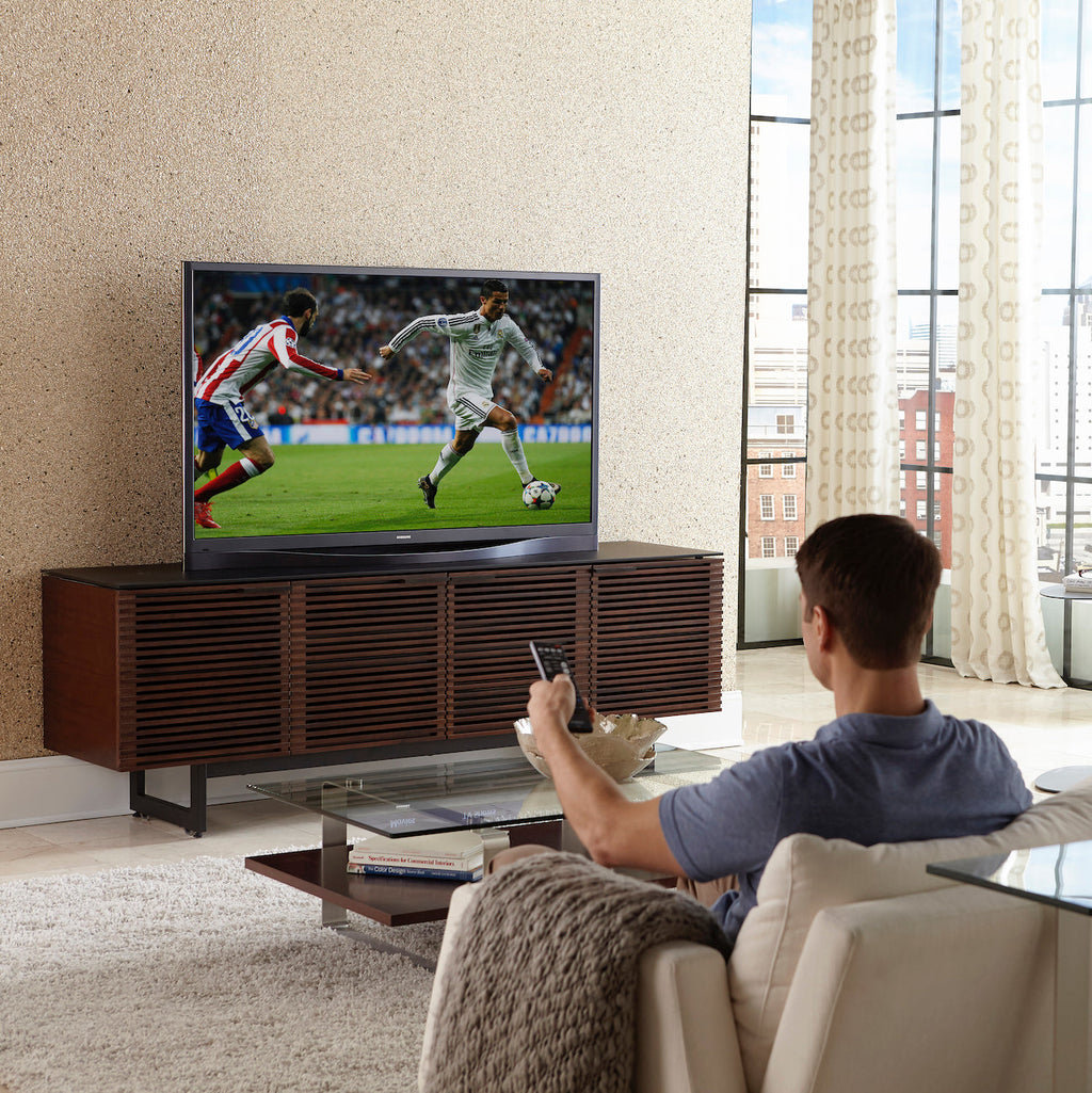 Meuble TV moderne en noyer et charbon de bois pour salon