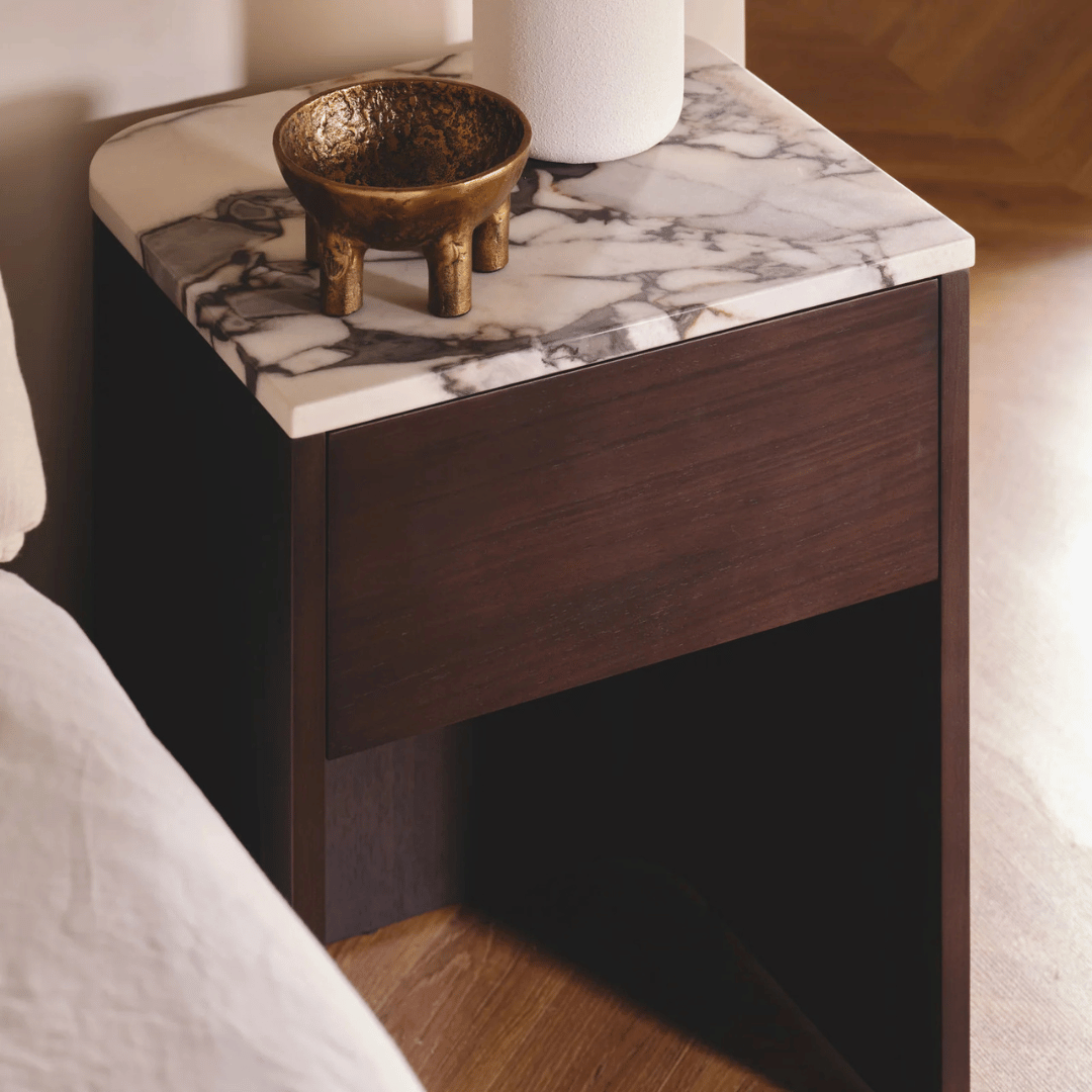 Table de chevet moderne en marbre naturel avec fermeture en douceur pour chambre à coucher