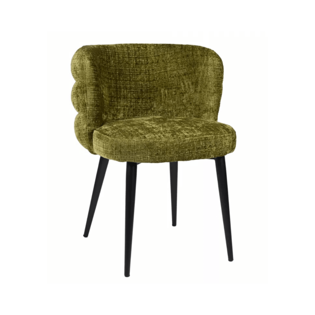 Chaise de salle à manger verte en chenille ergonomique pour salle à manger