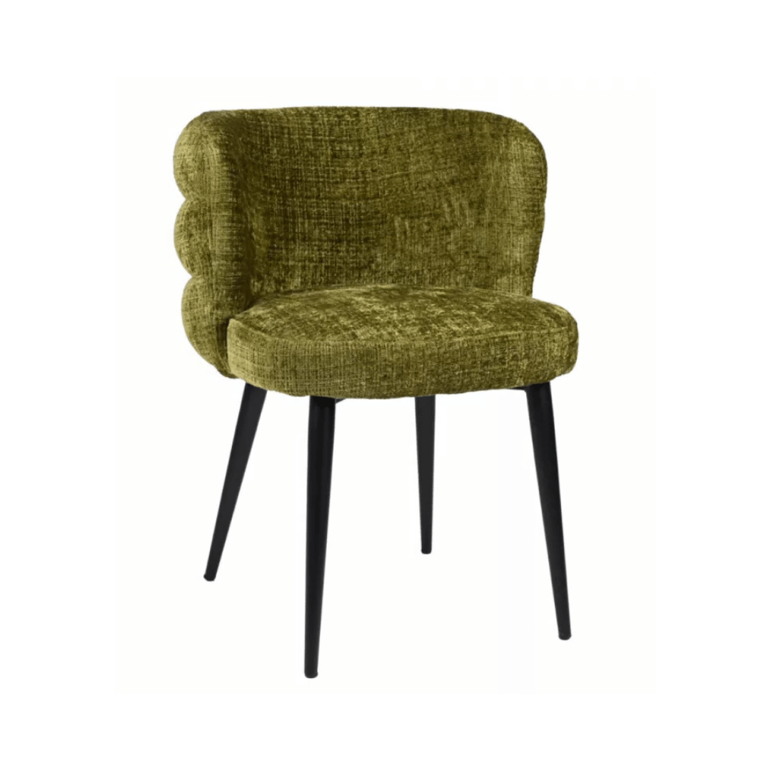 Chaise de salle à manger verte en chenille ergonomique pour salle à manger