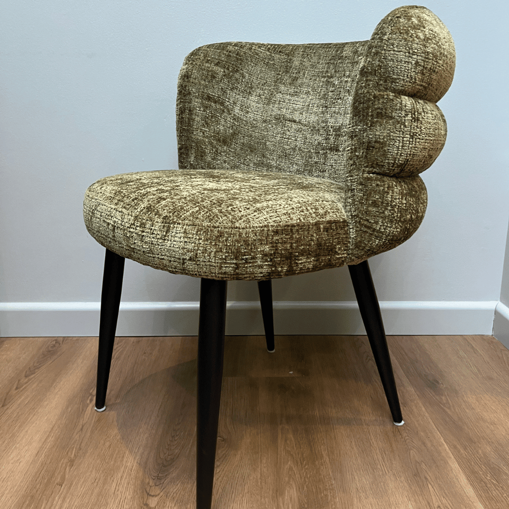 Chaise de salle à manger verte en chenille ergonomique pour salle à manger