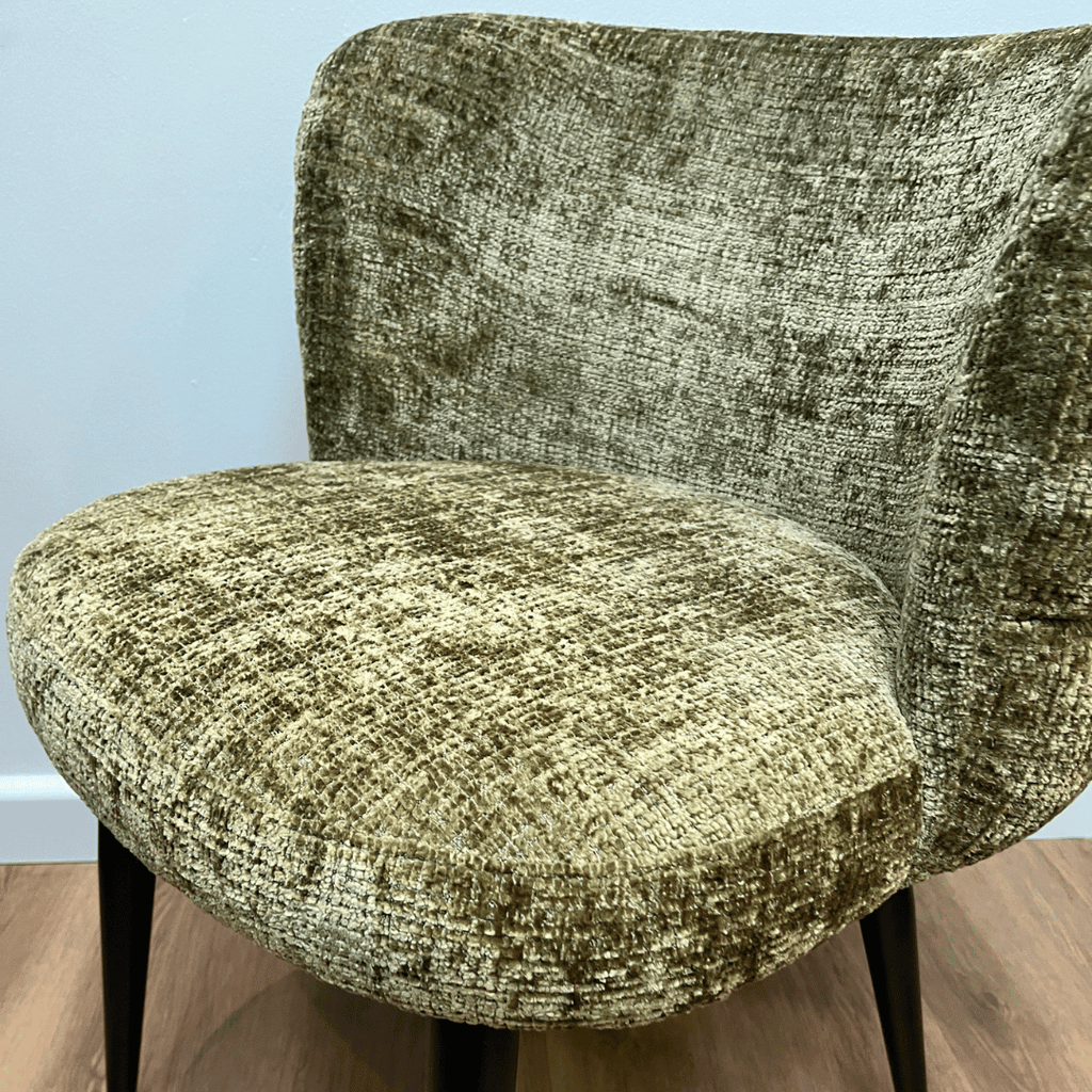 Chaise de salle à manger verte en chenille ergonomique pour salle à manger