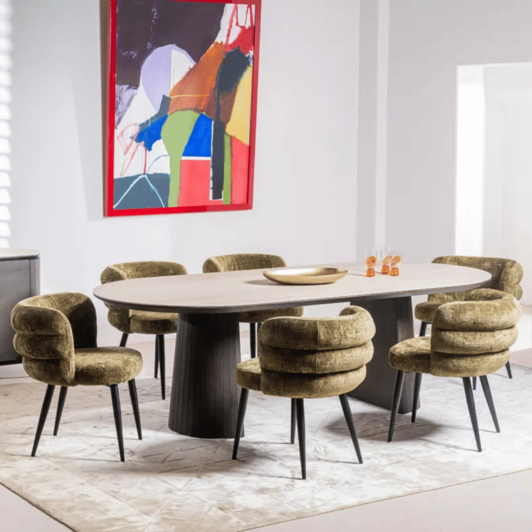 Chaise de salle à manger verte en chenille ergonomique pour salle à manger