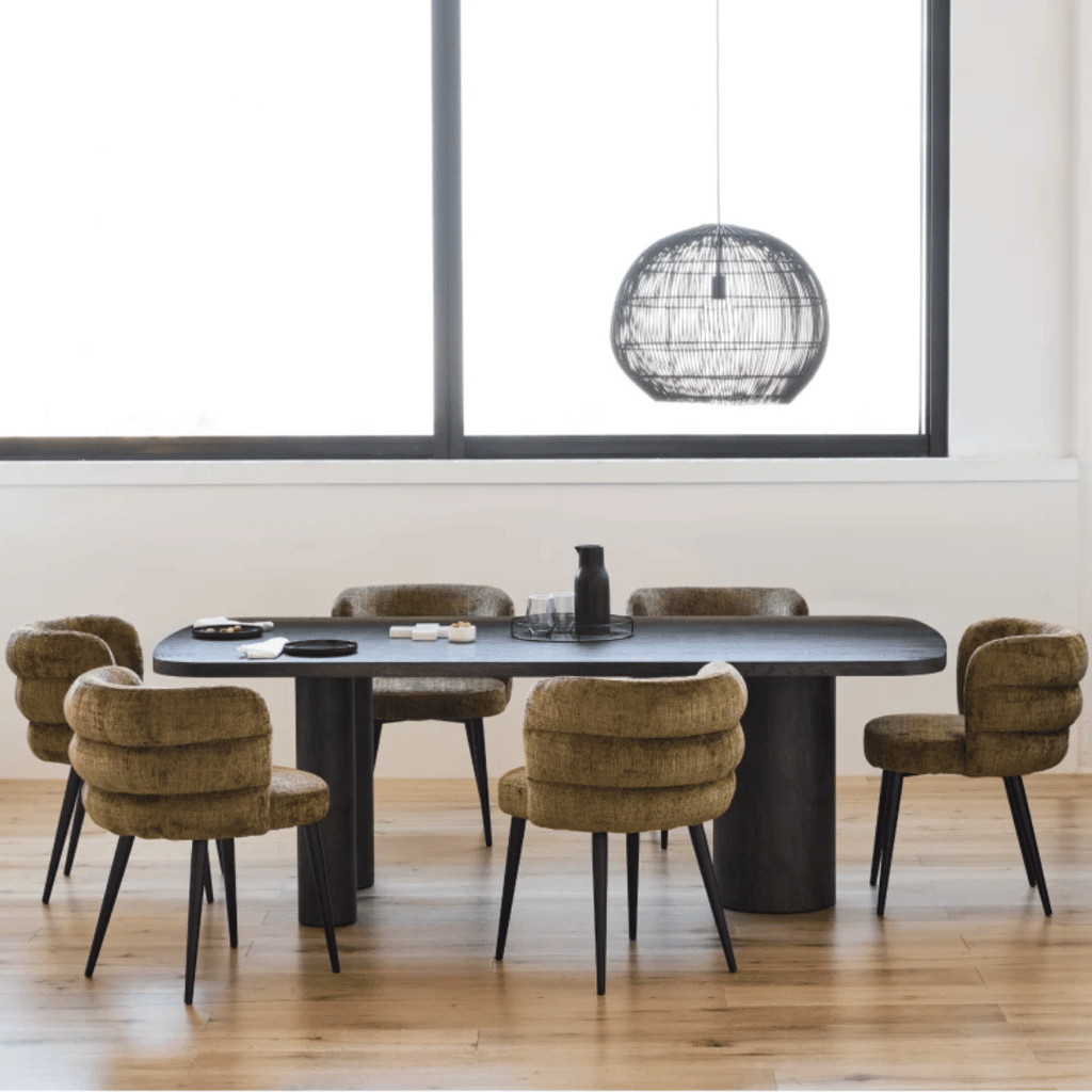 Chaise de salle à manger verte en chenille ergonomique pour salle à manger