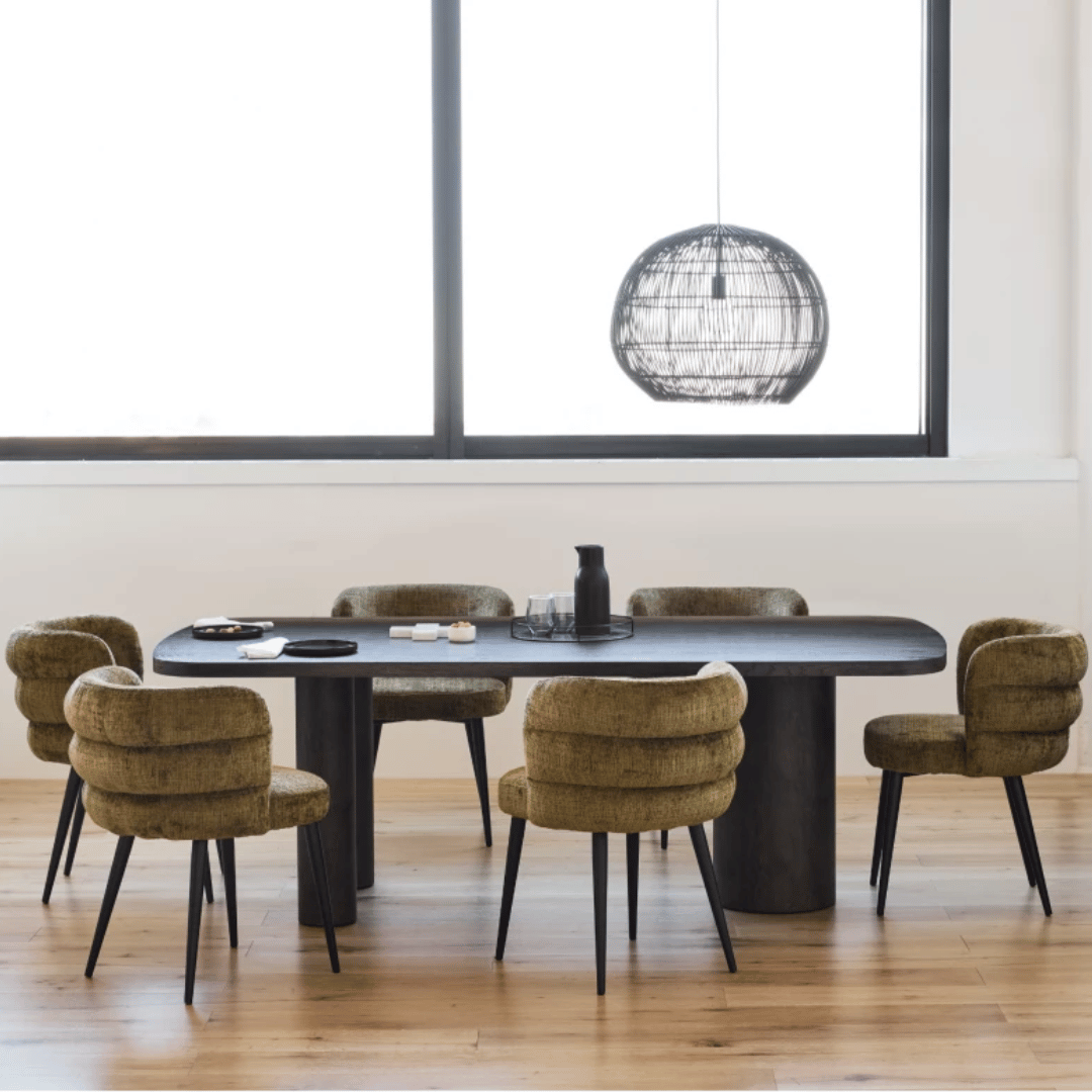Chaise de salle à manger verte en chenille ergonomique pour salle à manger