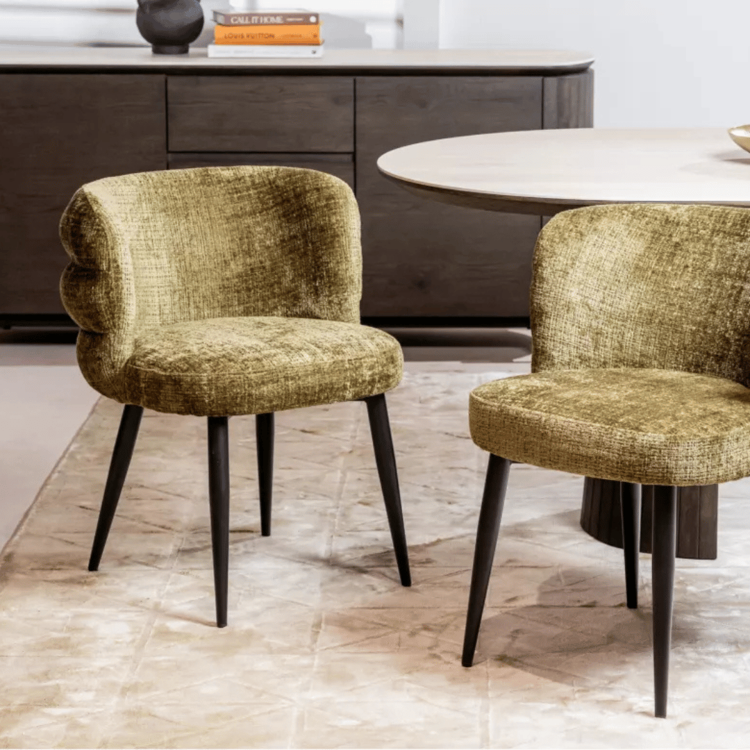Chaise de salle à manger verte en chenille ergonomique pour salle à manger