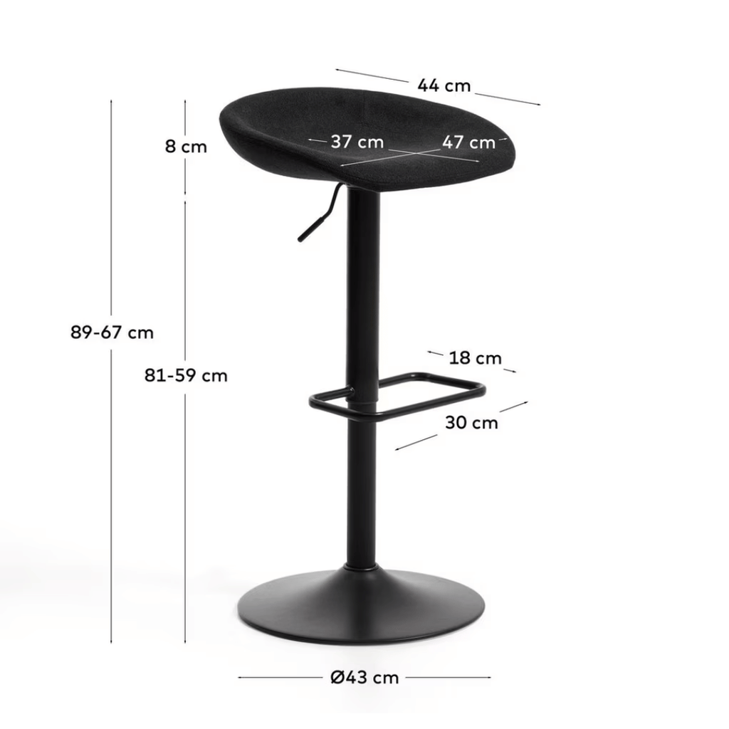 Tabouret de bar en acier noir pivotant et rembourré pour cuisine