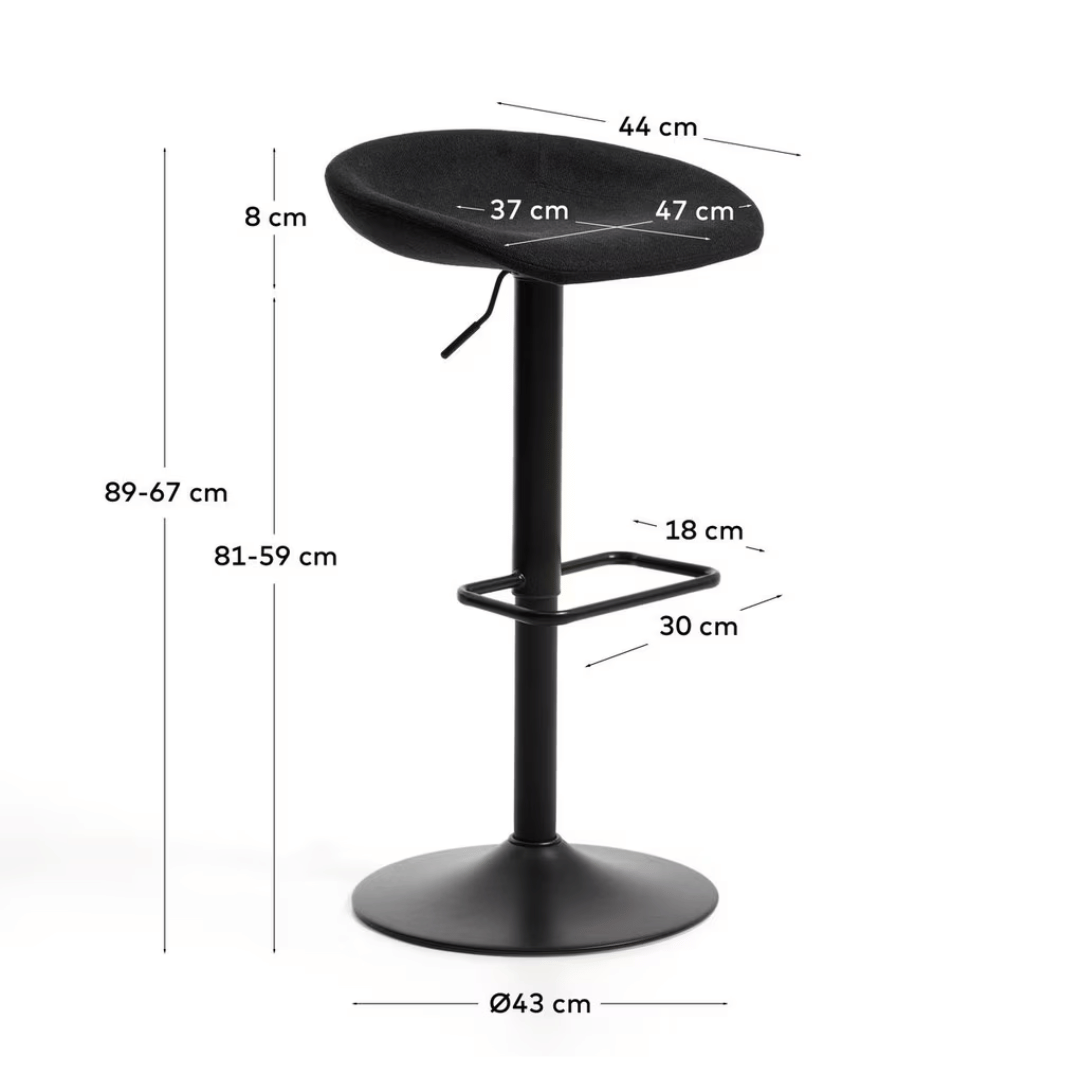 Tabouret de bar en acier noir pivotant et rembourré pour cuisine