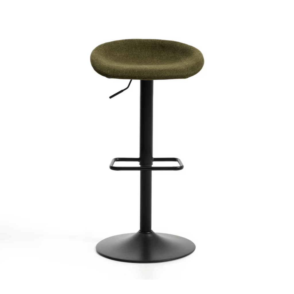 Tabouret de bar en acier vert, pivotant et rembourré pour cuisine