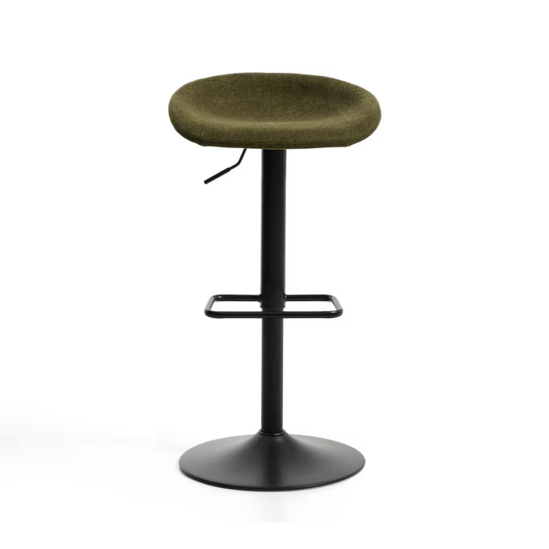 Tabouret de bar en acier vert, pivotant et rembourré pour cuisine