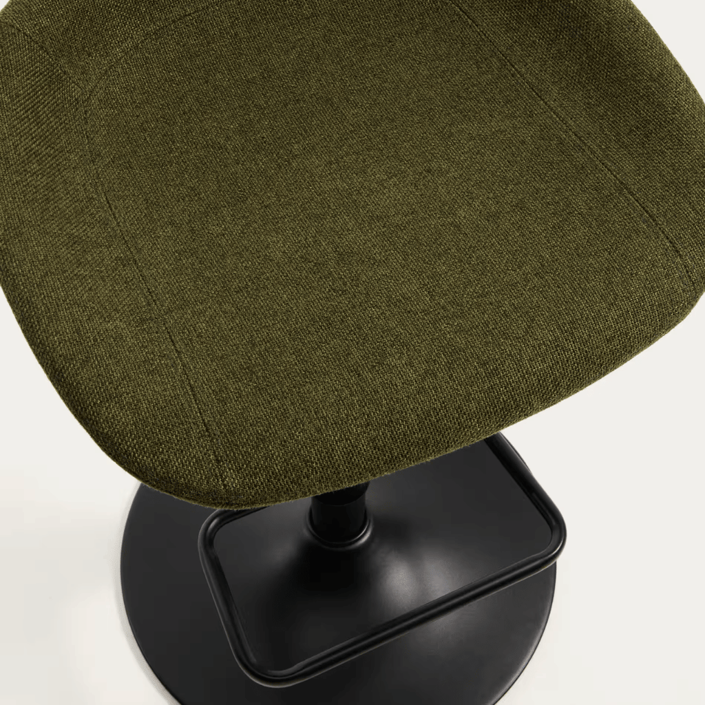 Tabouret de bar en acier vert, pivotant et rembourré pour cuisine