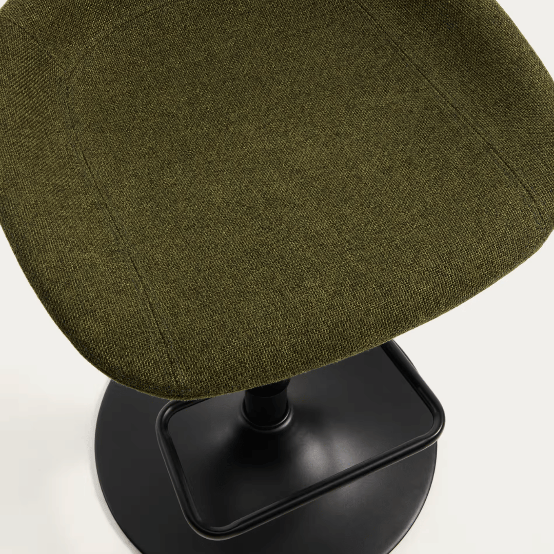 Tabouret de bar en acier vert, pivotant et rembourré pour cuisine