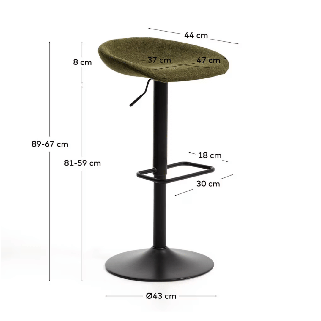 Tabouret de bar en acier vert, pivotant et rembourré pour cuisine