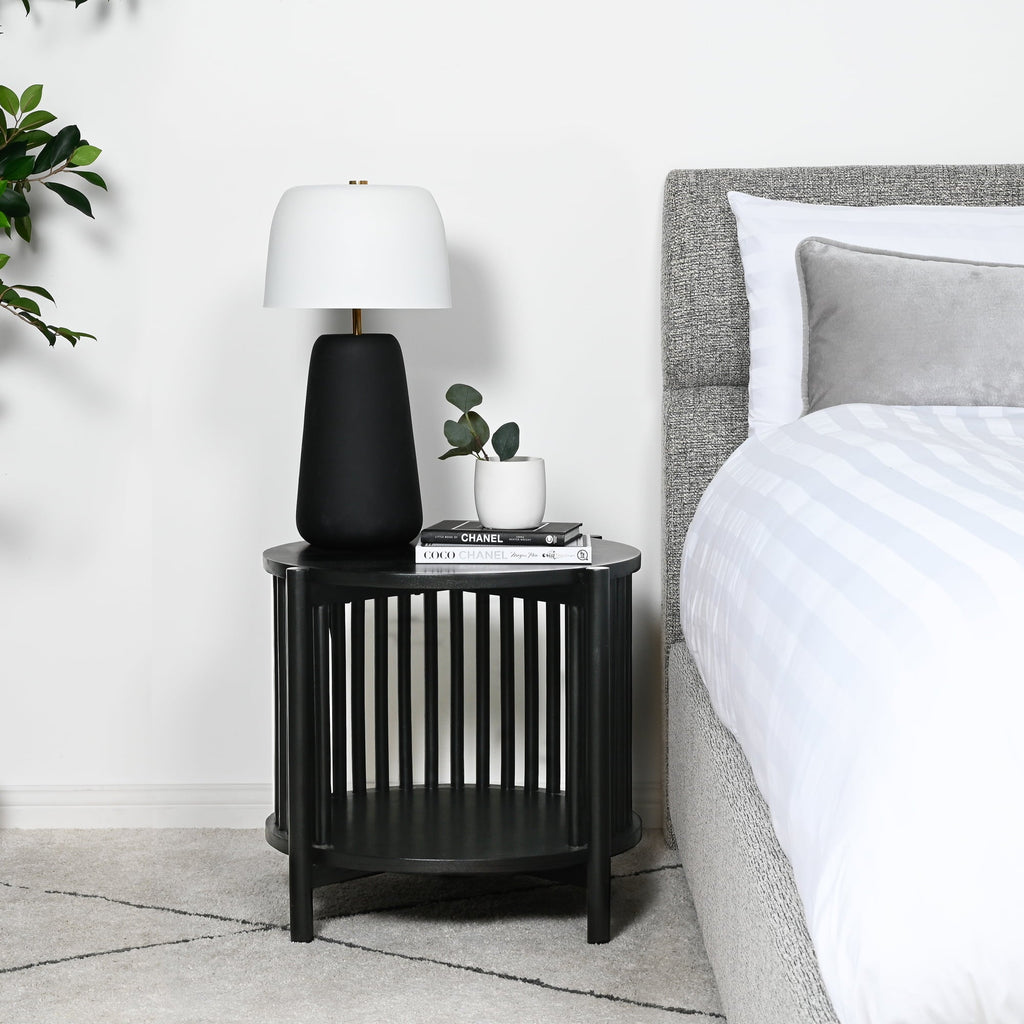 Table de chevet noire en bois pour chambre à coucher