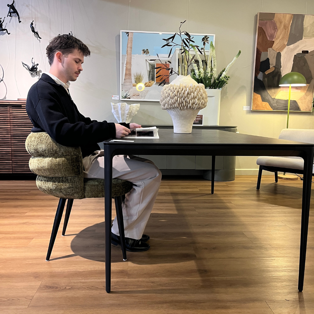 Chaise de salle à manger verte en chenille ergonomique pour salle à manger